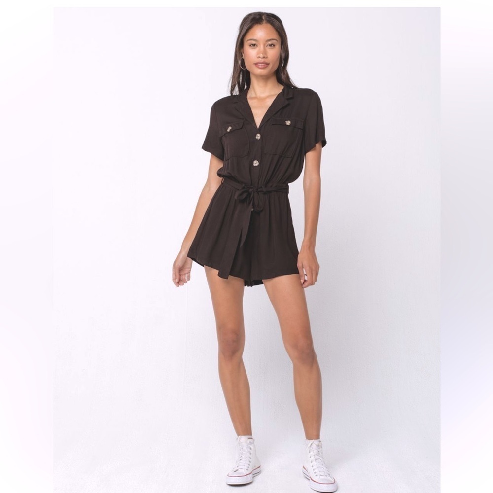 CI SONO OLIVE GREEN UTILITY CASUAL DRESS LIGHTWEIGHT SHORTS ROMPER LARGE NWT